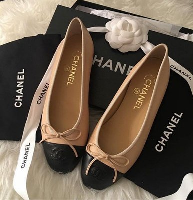 Chanel G02819 Ballerines 蝴蝶結低跟鞋 駝黑 36