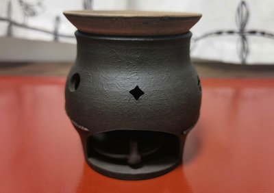 日本回流高貨常滑燒黑泥鏤空茶香爐