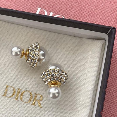 【二手】Dior 迪奧 新款 金色晶鉆大小珍珠字母JADIOR耳釘耳環一致專櫃