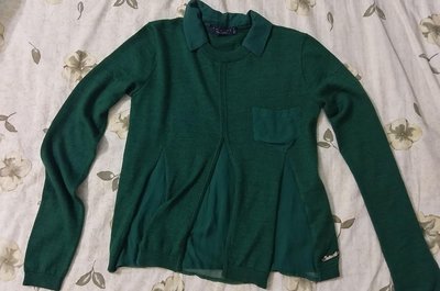 【春、秋出清】意大利品牌TWIN-SET（Made in Italy）森林綠雙領襯衫領➕圓領長袖針織衫，羊毛配真絲插片，歐碼S彈性佳 alice anne