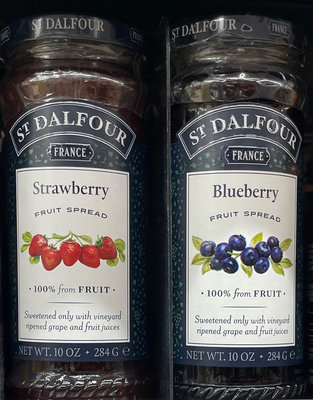 2/1前 任買2瓶 單瓶172法國ST.DALFOUR 聖桃園天然果醬284g 口味：野生藍莓/草莓