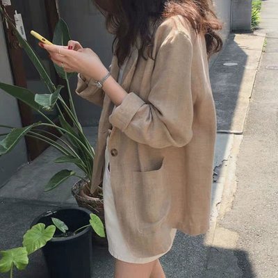 【熱賣精選】早春新款韓版網紅棉麻西裝外套