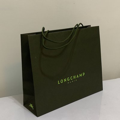LONGCHAMP 全新正品LOGO 紙袋 手提袋 禮品袋 墨綠色 綠色 大 大：長35.5公分、寬43公分、底寬13.5公分