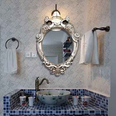 5Cgo【宅神】含稅會員有優惠538426466202 歐式復古壁掛浴室鏡美式鄉村衛浴洗手衛生間裝飾梳妝鏡子壁掛鏡