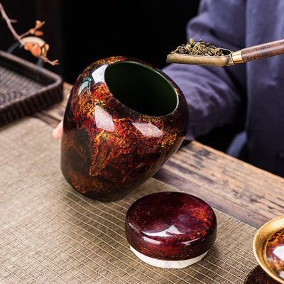 吾和漆器茶具中式大號陶瓷密封罐茶葉罐大漆手工制作存儲罐醒茶罐-雙喜生活館