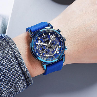 熱銷 詩高迪運動型霸氣男士商務手錶腕錶橡膠帶多功能多針石英防水男錶21 WG047
