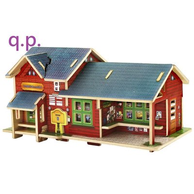 現貨 木質房屋3D立體拼圖兒童 手工DIY益智玩具 挪威商店舖 建築模型 木製房子剪紙貼黏裝飾 北歐風格 店鋪 櫥窗擺飾