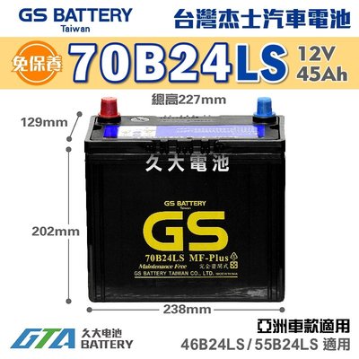 ✚久大電池❚ GS 杰士 統力電池 70B24LS 免保養 汽車電瓶 汽車電池 46B24LS 55B24LS 新規格