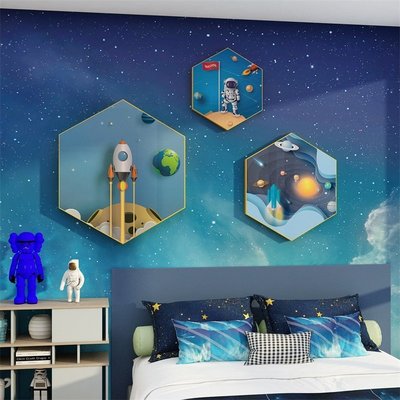 現貨熱銷-太空主題兒童房間布置背景墻面裝飾品男孩臥室床頭客餐廳貼紙壁畫~特價