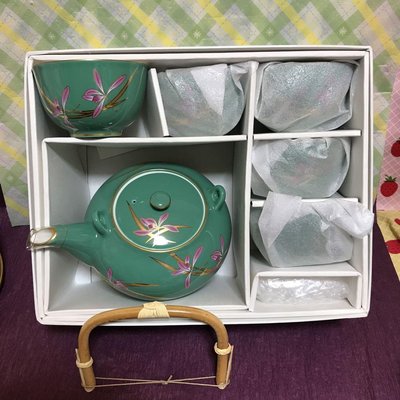 【珍華堂】日本香蘭社-一套1壺5杯-翡翠色茶壺組-琉璃釉-顏色美麗優雅-未使用美品