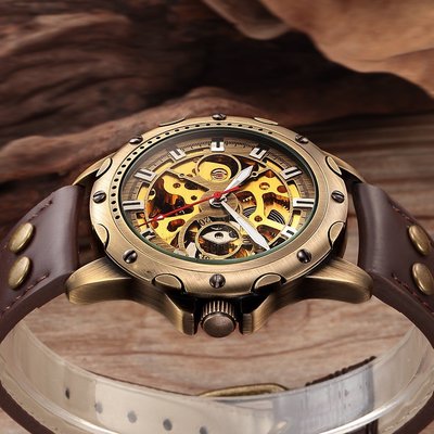 【SHENHUA/神華】2020新款復古青銅男士全自動機械腕錶 自動上鍊皮帶/不銹鋼帶機械表 鏤空透底 高質量男錶 現貨