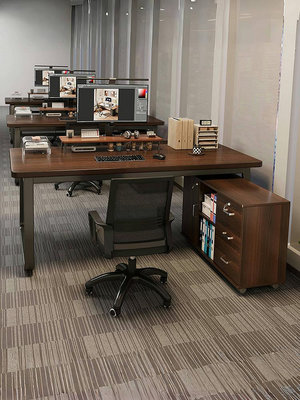 辦公桌員工位辦公室桌簡約現代2人職員桌椅組合專用電腦桌抽屜櫃~大麥小鋪