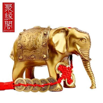 【熱賣精選】黃銅大象擺件吸水象一對象客廳事業喬遷裝飾品 花紋6寸直鼻子款單只