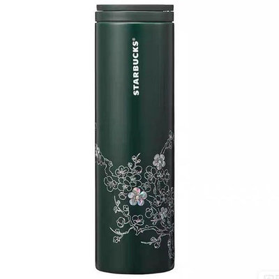 韓國星巴克光復節特洛伊保溫杯，全新帶標籤，深綠色加上珠光的花朵圖案，真的是太美啦！🌸
