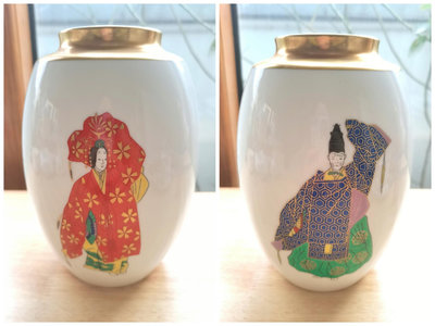 日本香蘭社，稀有御用官員和服人物花瓶～未使用品！中古保存品，