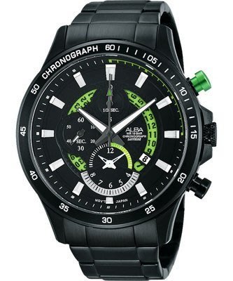 ALBA 雅柏錶 疾速奔馳賽車手計時腕錶-IP黑/綠 /AF8S81X1/44mm