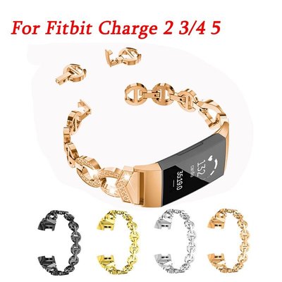 森尼3C-於 Fitbit Charge 5 3 4 2 智能手錶錶帶不銹鋼女士女士手鍊金屬蕾絲鏈配件的 Diamond Bl-品質保證