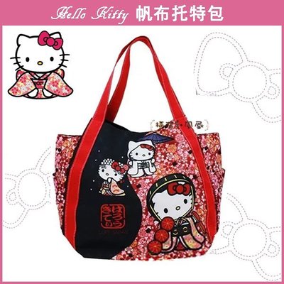 [橫濱和風屋] 正版商品 日本 凱蒂貓  托特包 購物包 帆布包  側背包 手提袋 Hello Kitty 櫻花 紅提袋