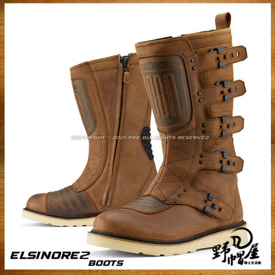《野帽屋》ICON ELSINORE2 BOOT 美式 復古 車靴 長筒 D3O護具 防滑鞋底 皮革。棕