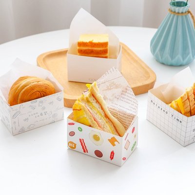 下殺 網紅韓國厚蛋燒三明治包裝盒吐司面包餐包盒紙托一次性外賣便當盒#包裝袋#麵包袋