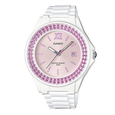 CASIO 卡西歐粉紅鑽女王簡潔時尚風指針日曆腕錶 型號：LX-500H-4E