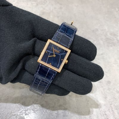 Hermes 手錶 鱷魚錶帶鑽錶 深藍色《精品女王全新&二手》