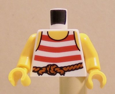 【LEGO樂高】海盜系列 人偶上衣上半身衣服 紅色白色 紅白條紋繩索皮帶圖案背心(身體雙面印刷)