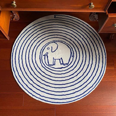 原創可愛兒童房圓形地毯設計師創意大象臥室床邊地毯書桌椅子地墊 LX
