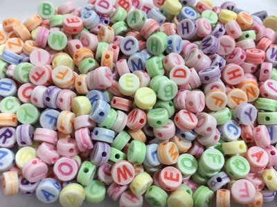 兒童串珠 創意玩具 DIY英文 彩色糖果圓形雙面英文字母珠100顆