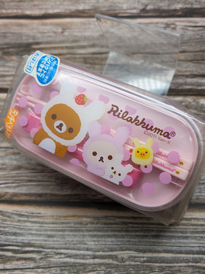 絕版品 日本製 拉拉熊 懶懶熊 草莓 草莓兔 兔子 雙層便當盒 餐具 附上筷子 083761