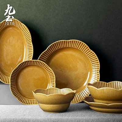 創客優品 日式手工餐盤家用創意盤子陶瓷碗魚盤湯面飯碗沙拉碗復古餐具套裝 CJ1441