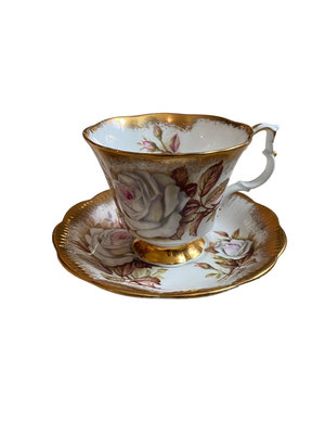 英國骨瓷Royal albert重金白玫瑰咖啡杯