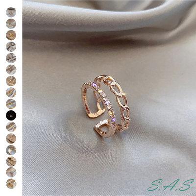 SAS 珍珠鑽石戒指 簡約鑽石開口戒指 日韓潮設計感 百搭指環 女個性網紅 ins風珍珠戒指【PG125】