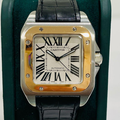 金運名錶當舖 Cartier 卡地亞 Santos 100 2878 中型款 自動機芯 玫瑰金 精鋼34 皮革 單錶現貨Y60
