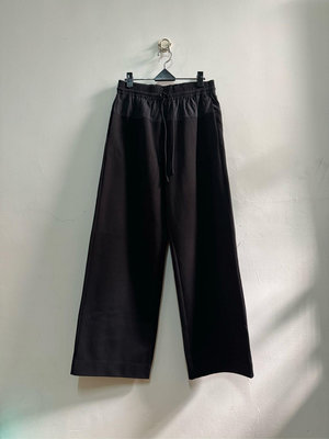 Calvin Klein CK 黑色異材質拼接抽繩彈性腰圍素面休閒長褲 / M / 0323