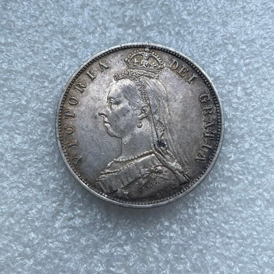 UNC五彩包漿 1887 英國 維多利亞 半克朗 銀幣