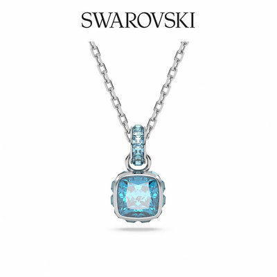 SWAROVSKI 施華洛世奇 Birthstone 鏈墜 方形切割 鍍白金色 十二月藍色 誕生石