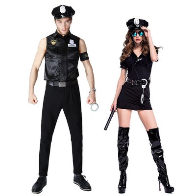 成人男女警察游戲制服情侶裝萬聖節角色扮演CouplesCostumes衣服