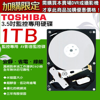 【主機硬碟加購價】監控硬碟 1TB 3.5吋  TOSHIBA  1T DVR硬碟 1000GB 錄影碟