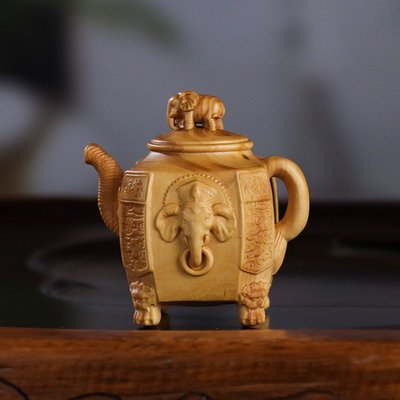 黃楊木雕木質居家飾品擺件手把件文玩中式工藝禮品吉祥八方大象壺