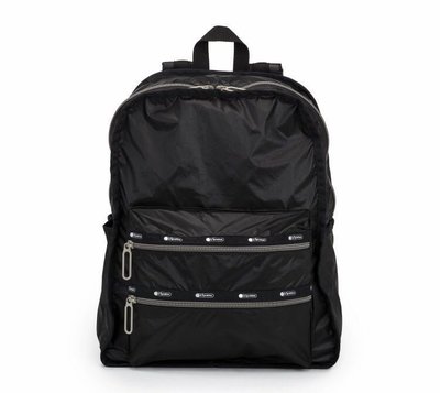 100％原廠促銷 Lesportsac 2296 經典黑  Functional Backpack 大型拉鏈雙肩後背包 限量優惠