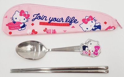 ♥小公主日本精品♥ Hello Kitty 造型餐具組 不鏽鋼餐具組附收納袋.筷子 湯匙.環保餐具70190120