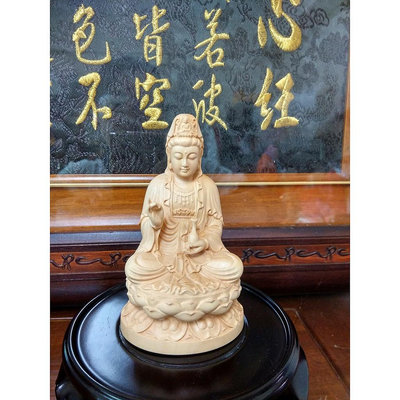 『觀音菩薩』黃楊木雕刻總高10.5cm 觀世音菩薩蓮花觀音媽觀自在菩薩木雕神像