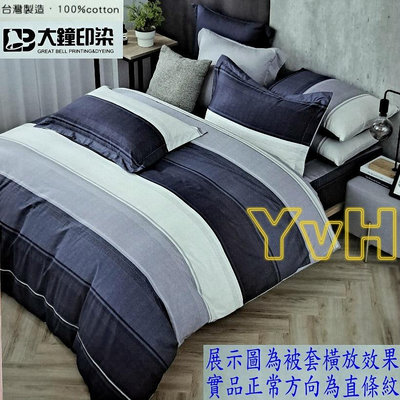 =YvH=台灣製平價床罩組 雙人鋪棉床罩兩用被套4件組 100%純棉表布 百摺床裙 簡約線條 n847 藍色棕色