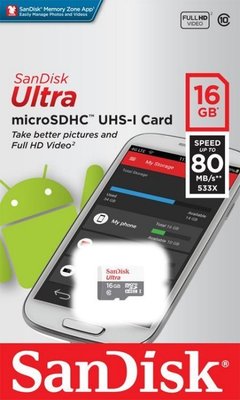 附發票 含吊卡 全新 SanDisk C10 16GB 記憶卡 microSD microSDXC 手機 80MB/s