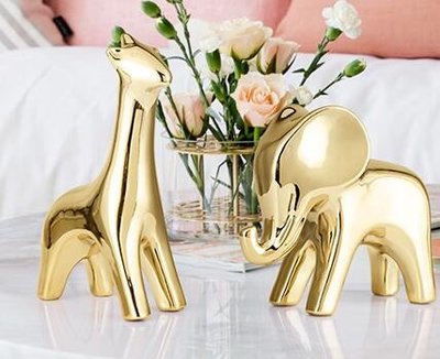 4584A  歐式陶瓷金色大象擺件金色長頸鹿擺飾 動物居家擺件拍照道具