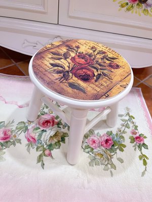 粉紅玫瑰精品屋～🌷浪漫古典玫瑰 實木田園凳🌷