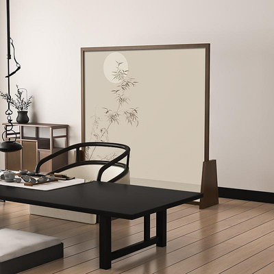 現代中式淡雅竹子屏風隔斷客廳移動入戶遮擋茶室民宿裝飾實木座屏