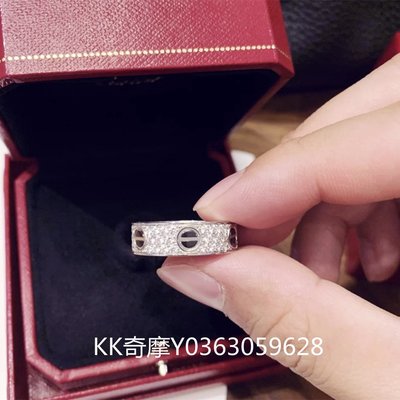 KK二手真品 Cartier 卡地亞 LOVE 戒指 鋪鑲鑽石 陶瓷 18白色黃金鑽石戒指 B4207600