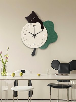 貓咪鐘表掛鐘客廳裝飾畫創意時鐘表掛墻代簡約餐廳背景墻壁掛畫